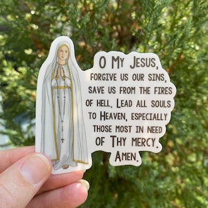 3&quot; Our Lady of Fatima prayer waterproof vinyl Stickers. Water bottle Stickers. First Communion. Catholic. Our Lady decal