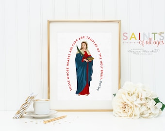 Saint Lucy prayer print. Saint Lucy Wall Art Poster. Nursery Prayer Print. Catholic Poster. Baptism Gift. Those whose hearts are pure.