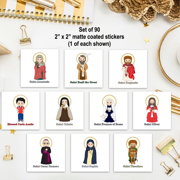 Set of 90 Saint Stickers SET 5. Kids Saint Stickers. First Communion. Homeschooling. Catholic Gift. Catholic Stickers. Saint Gift. Easter.