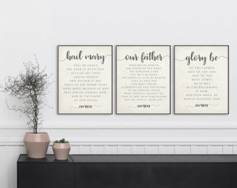 Prayer Print Set. Our Father, Hail Mary, Glory Be and Angel of God Art Prints. Christian Wall Art Print. Kids Prayer Print. Farmhouse Prayer