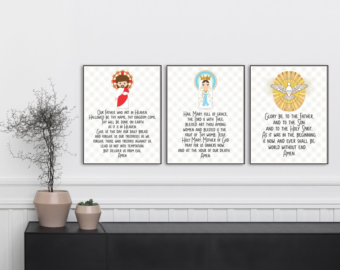 Prayer Print Set. Our Father, Hail Mary, Glory Be Art Prints. Christian ...
