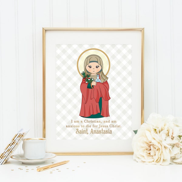 Saint Anastasia poster print. St Anastasia Wall Art Poster. First Communion. Kids Room Prayer Poster. Catholic Poster. Baptism Gift