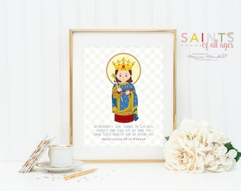 St. Louis IX of France poster print. Saint Louis Wall Art Poster. Nursery Art. Kids Room Print. Prayer Print Poster. Catholic Poster.