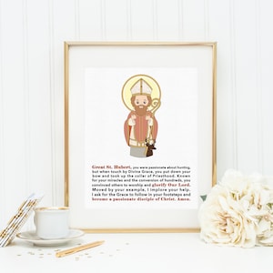 Saint Hubert print. Saint Hubert Wall Art Poster. Nursery Art. Kids Prayer Print Poster. Catholic Poster. Baptism Gift. Hubert prayer print.