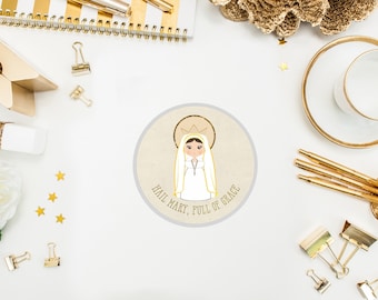 Hail Mary, Full of Grace 3" Clear Waterproof Saint Stickers. Kids Water bottle Saint Stickers. First Communion. Catholic Saint Sticker Decal