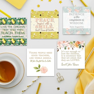 Set of 10 - 3&quot; Teacher Stickers. Inspirational Saint Stickers. Planner Stickers. Homeschooling. Catholic Gift. Catholic Saint Stickers.