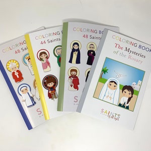 Set of 4 Catholic Kids Coloring Books. 6x9 Catholic Saints Coloring Book Gift Set. Saint Coloring. First communion. Mass Bag Rosary Coloring image 1