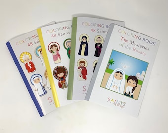 Set of 4 Catholic Kids Coloring Books. 6x9 Catholic Saints Coloring Book Gift Set. Saint Coloring. First communion. Mass Bag Rosary Coloring