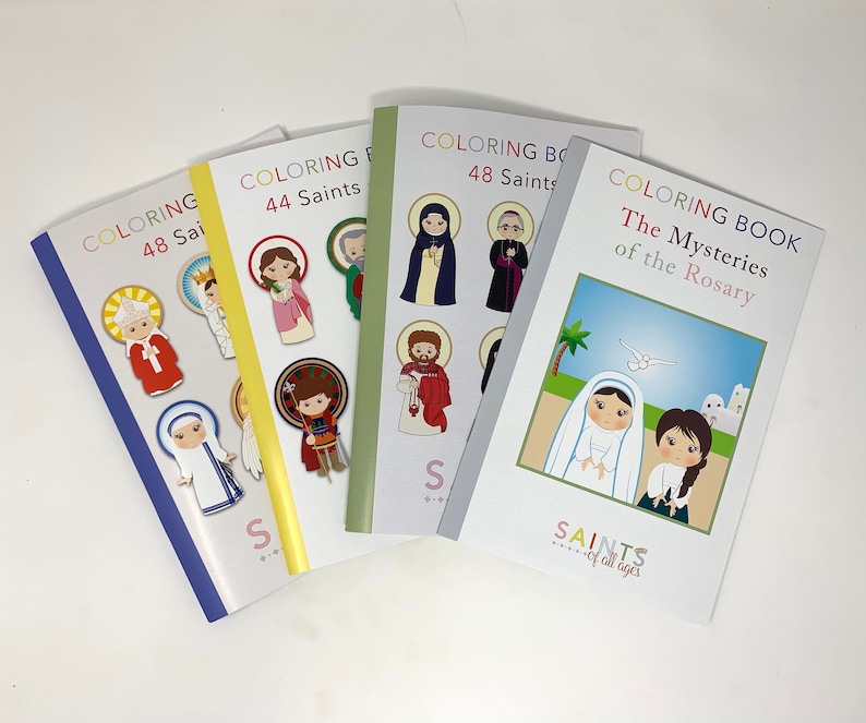 Set of 4 Catholic Kids Coloring Books. 6x9 Catholic Saints Coloring Book Gift Set. Saint Coloring. First communion. Mass Bag Rosary Coloring image 1