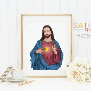 Sacred heart of Jesus Portrait poster print. Sacred heart of Jesus prayer Poster. First Communion. Catholic Poster. Baptism Gift