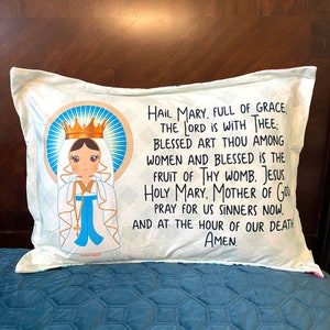 Catholic Prayer standard bedding pillow case. Baptism Gift. Hail Mary, St. Michael Pillow. Catholic Gift. First Communion Gift. Our Father.