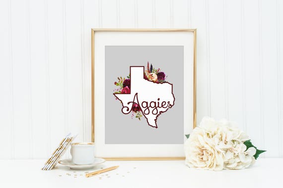 Texas Aggie Wall Art Print Floral Aggie 8x10 Print Texas A M Etsy