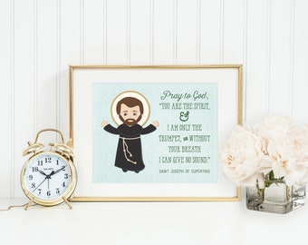 Saint Joseph of Cupertino prayer print. Saint Joseph Wall Art Poster. Nursery Prayer Print. Catholic Poster. Baptism Gift. St Joseph gift.