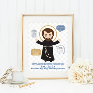 Lámina con oración de San José de Cupertino. Póster de San José para pared. Lámina con oración para guardería. Póster católico. Regalo de bautismo. Regalo de San José.