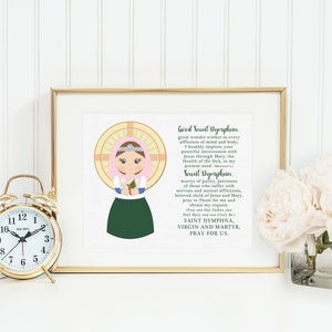 Saint Dymphna poster print. Good Saint Dymphna Wall Art Poster. First Communion. St. Dymphna Print. Catholic Prayer Poster. Dymphna Gift.