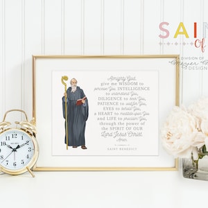 Impression de prière de Saint Benoît. Poster d&#39;art mural Saint Benoît. Impression de prière de chambre d&#39;enfant. Affiche catholique. Cadeau de baptême. Dieu tout-puissant