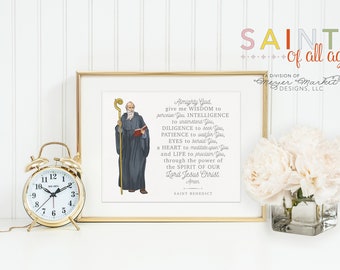 Saint Benedict prayer print. Saint Benedict Wall Art Poster. Nursery Prayer Print. Catholic Poster. Baptism Gift. Almighty God