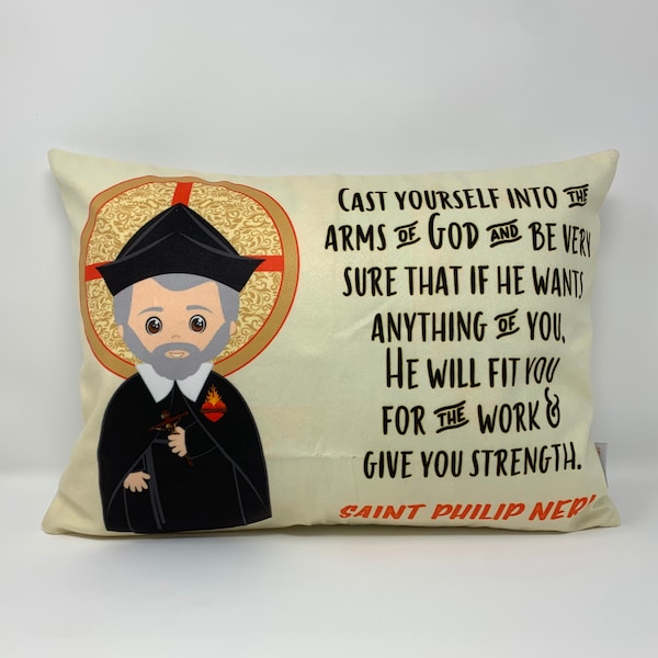 Saint Philip Neri pillow. St Philip Neri prayer pillow. Baptism Gift. First Communion gift. Catholic. First Communion. St. Philip Neri Gift.