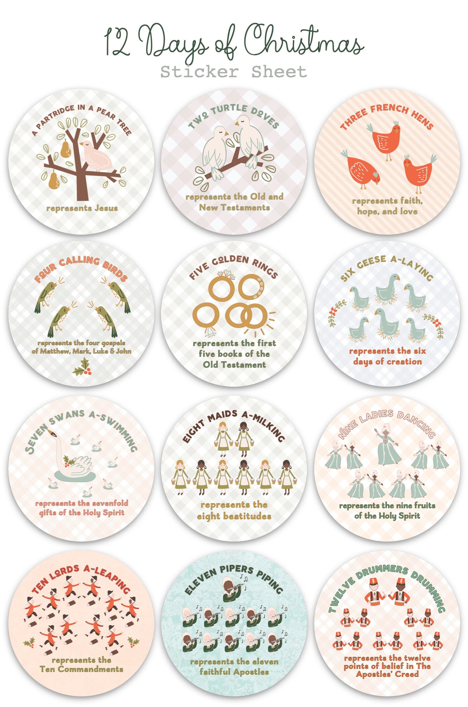 12 days of christmas ornament set. baptism gift. meaning of 12