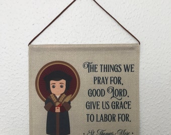 Saint Thomas More Wall Hanging. Mini St Thomas Kids Wall Art. Saint Wall Hanging. Kids Room Art. St Thomas gift. Catholic Art.