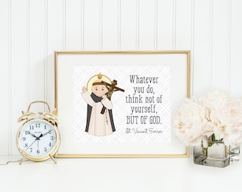 St Vincent Ferrer poster print. Saint Vincent Ferrer Wall Art Poster. First Communion. Lord help me to make time. Catholic Gift. Baptism