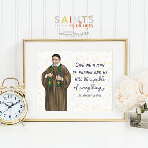Impresión de póster de San Vicente de Paúl. Póster de arte mural de San Vicente de Paúl. Primera comunión. Regale a un hombre de oración. Regalo católico. Bautismo