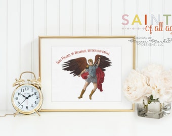 St. Michael the Archangel poster print. Saint Michael Wall Art Poster. Nursery Art. Kids Room Print. Prayer Print Poster. Catholic Poster.