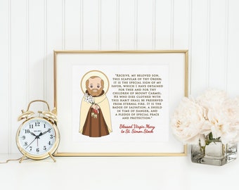 Saint Simon Stock poster print. St. Simon Stock Wall Art Poster. First Communion. Receive my beloved son. Catholic Gift. Baptism Gift.