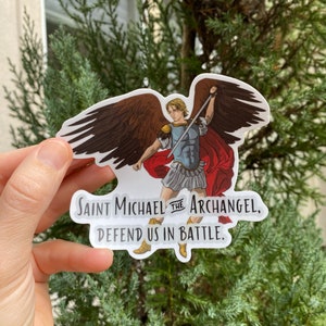 4” Vinyl Waterproof Saint Michael prayer Sticker. Saint Michael defend us in battle. Water bottle Saint Stickers. Catholic Saint Decal