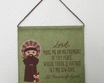 Saint Francis of Assisi Wall Hanging. Mini St Francis Kids Wall Art. Saint Wall Hanging. Kids Room Art. St Francis gift. Catholic Art.