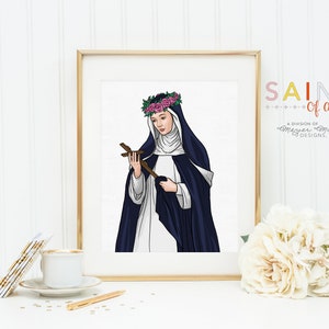 St Rose of Lima poster print. St Rose Wall Art Poster. First Communion. Saint Rose of Lima portrait print. Catholic Prayer Poster.