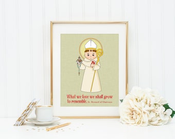 Saint Bernard of Clairvaux poster print. St. Bernard Wall Art. First Communion. Kids Room Prayer Poster. Catholic Poster. Baptism Gift