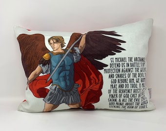 12x16" Saint Michael the archangel pillow. Baptism Gift. Children's & Nursery Decor, Christian Catholic Gift. First Communion Gift.