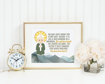 JPII poster print. John Paul II Wall Art Poster. Nursery Art. Kids Room. Prayer Print. Catholic. John Paul II Mountain Poster.