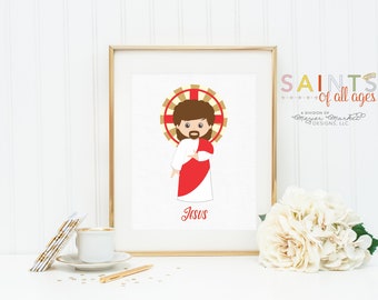 Jesus poster print. Children's Jesus Wall Art Poster. Nursery Art. Kids Room Print. Prayer Print Poster. Catholic Poster. Baptism Gift.