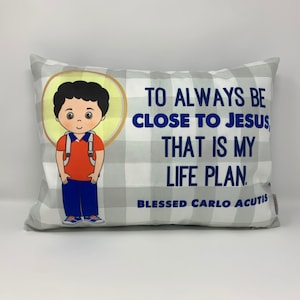 Blessed Carlo Acutis pillow. Blessed Carlo Acutis prayer pillow. Baptism Gift. First Communion gift. Catholic. First Communion. Carlo Gift.