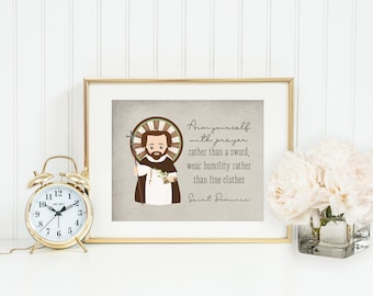 St Dominic poster print. Saint Dominic Wall Art Poster. First Communion. Arm yourself with prayer Poster. Catholic Gift. Baptism Gift.