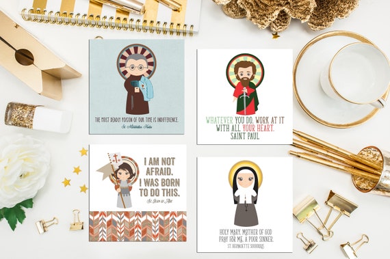 Set of 40 Saint Stickers SET 2. Kids Saint Stickers. First Communion Gift.  Homeschooling. Catholic Gift. Catholic Stickers. Prayer Stickers.