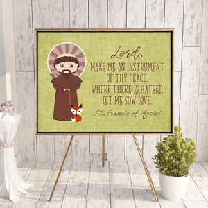 Saint Francis of Assisi poster print. St. Francis Wall Art Poster. First Communion. Kids Room. Prayer Poster. Catholic Poster. Baptism Gift.