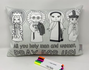 Catholic Saints Coloring pillow. Baptism Gift. Mother Teresa, Mary, St. Michael Pillow. Catholic Gift. First Communion Gift. Pray for Us.