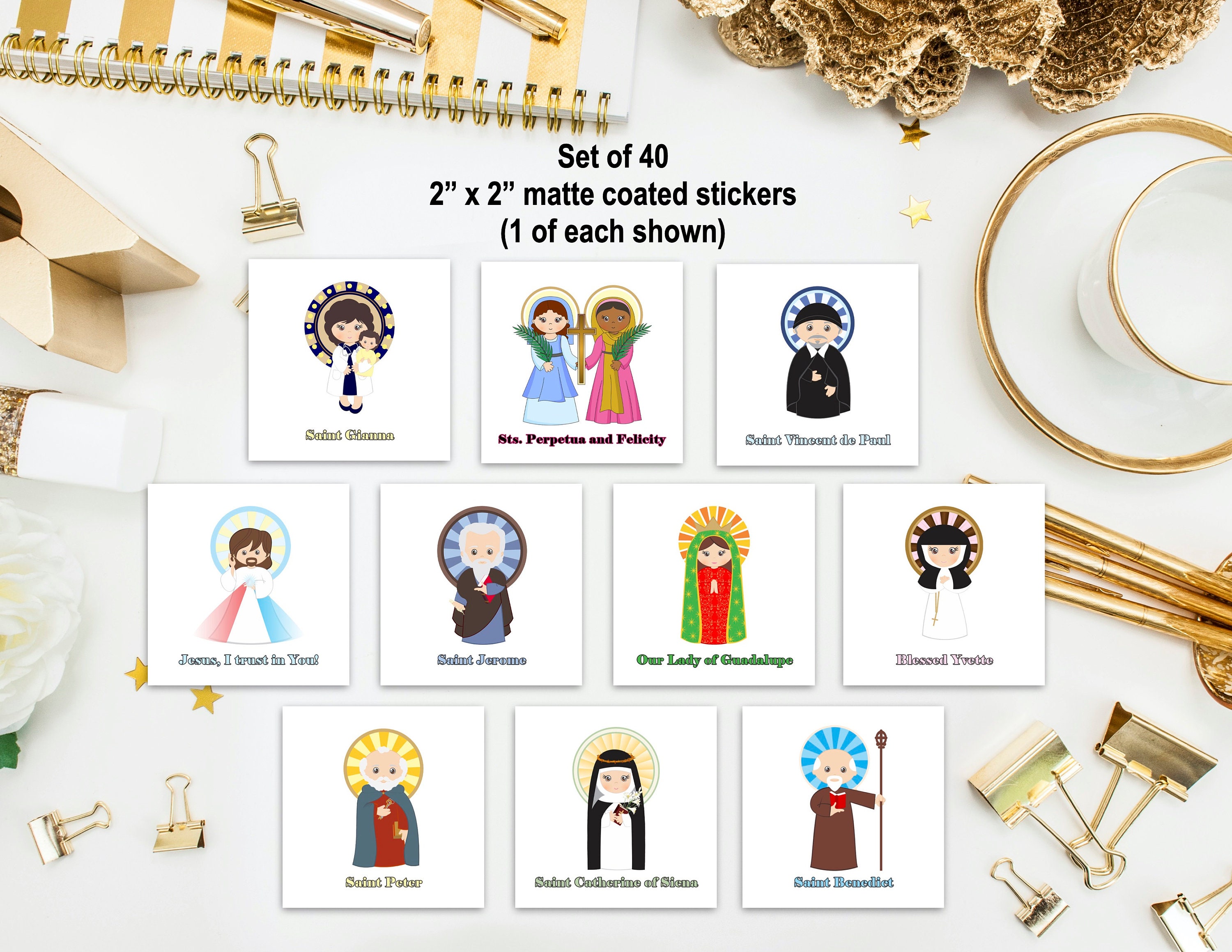 Set of 40 Saint Stickers SET 7. Kids Saint Stickers. First Communion ...