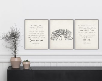 Set of 1, 2 or 3 Kitchen Prayer Prints. Bless Us Oh Lord. Last Supper. We Give You Thanks. Farmhouse Decor. Printed Kitchen Art. Kitchen