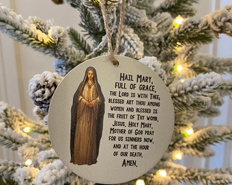 Hail Mary prayer Wooden Christmas Ornament. Baptism Gift. Mary Ornament. Catholic Christmas Gift. First Communion Gift. Hail Mary prayer