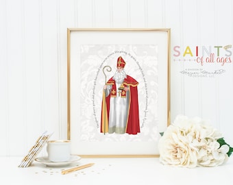 St Nicholas poster print. St Nicholas Wall Art Poster. First Communion. The Giver of every good & perfect Gift Poster Catholic Saint Poster