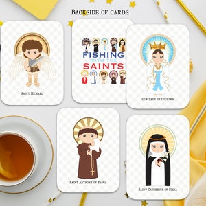 Fishing with the Saints Game Card Set. Set of 48 12 saints Saint Matching Game. First Communion Gift. Baptism Gift. Catholic Gift. image 1