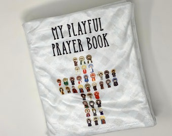 My playful prayer book for kids. Catholic baptism git. Catholic baby gift. Super Soft prayer book for kids. Hail Mary, Our Father, Angel