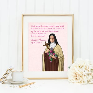 Saint Therese of Lisieux poster print. St. Therese Wall Art Poster. First Communion. Kids Room. Prayer Poster. Catholic Poster. Baptism Gift