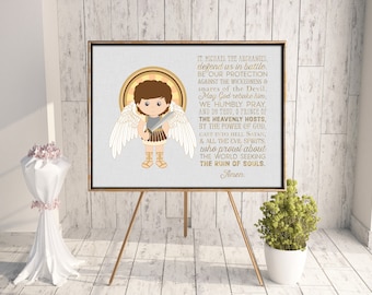 St. Michael the Archangel poster print. Saint Michael Wall Art Poster. Nursery Art. Kids Room Print. Prayer Print Poster. Catholic Poster.