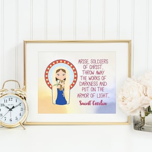 Saint Cecilia prayer print. Saint Cecilia Wall Art Poster. Nursery Prayer Print. Catholic Poster. Baptism Gift. Arise, soldiers of Christ