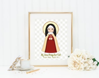 Saint Ava poster print. Saint Ava Wall Art. First Communion. Kids Room Prayer Poster. Baptism Gift. Saint Ava Gift. Saint Ava Pray for us!